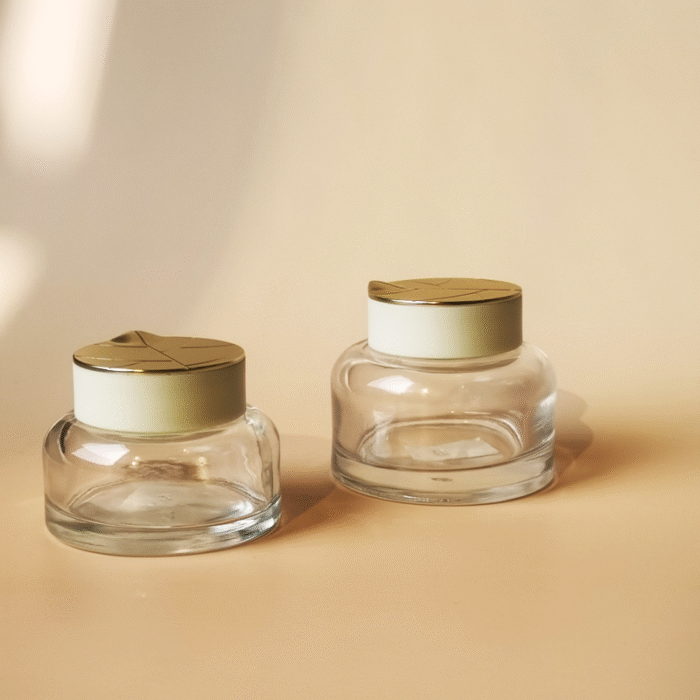 Glass Cosmetic Package Set Luxury Lotion Bottle and Cream Jar Set With Gold Tea Leaf Top Cap GS0086 - Image 3
